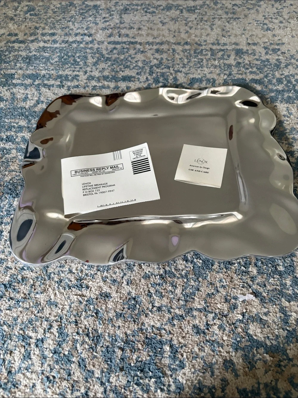 Lenox Organics Collection Silver Rectangular Ruffle Serving Tray